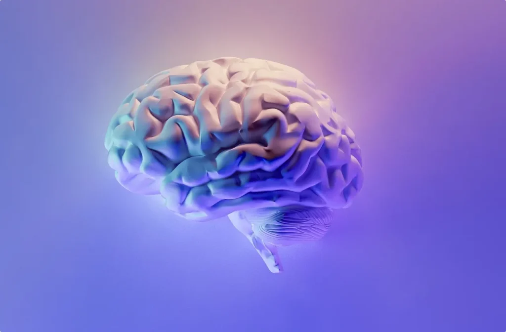stylized image of brain in purple background